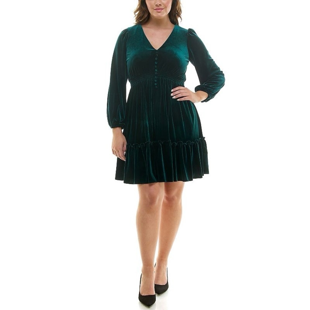Taylor Emerald Green Velvet Mini Dress Size 8 Smocked Waist Holiday Party Dress